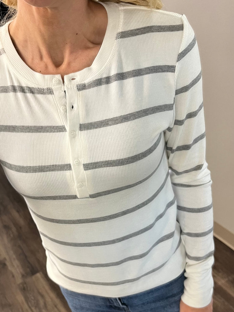 Caris Striped Snap Thermal - Gray/Ivory