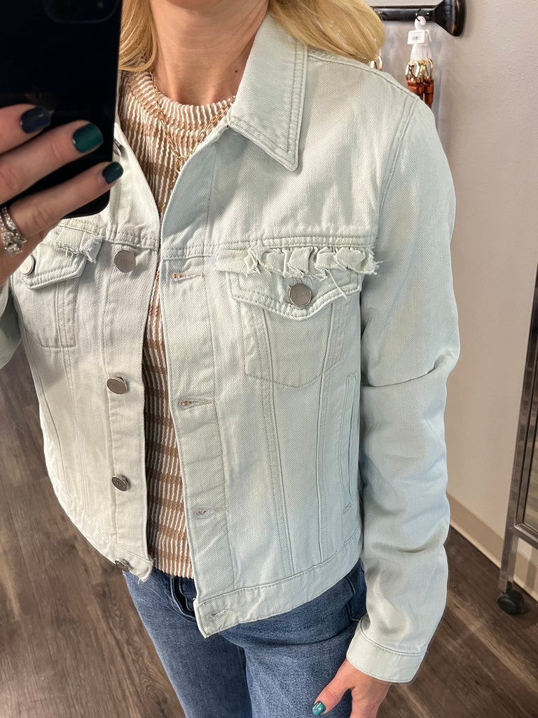 Nadia Ice Blue Ruffle Jean Jacket