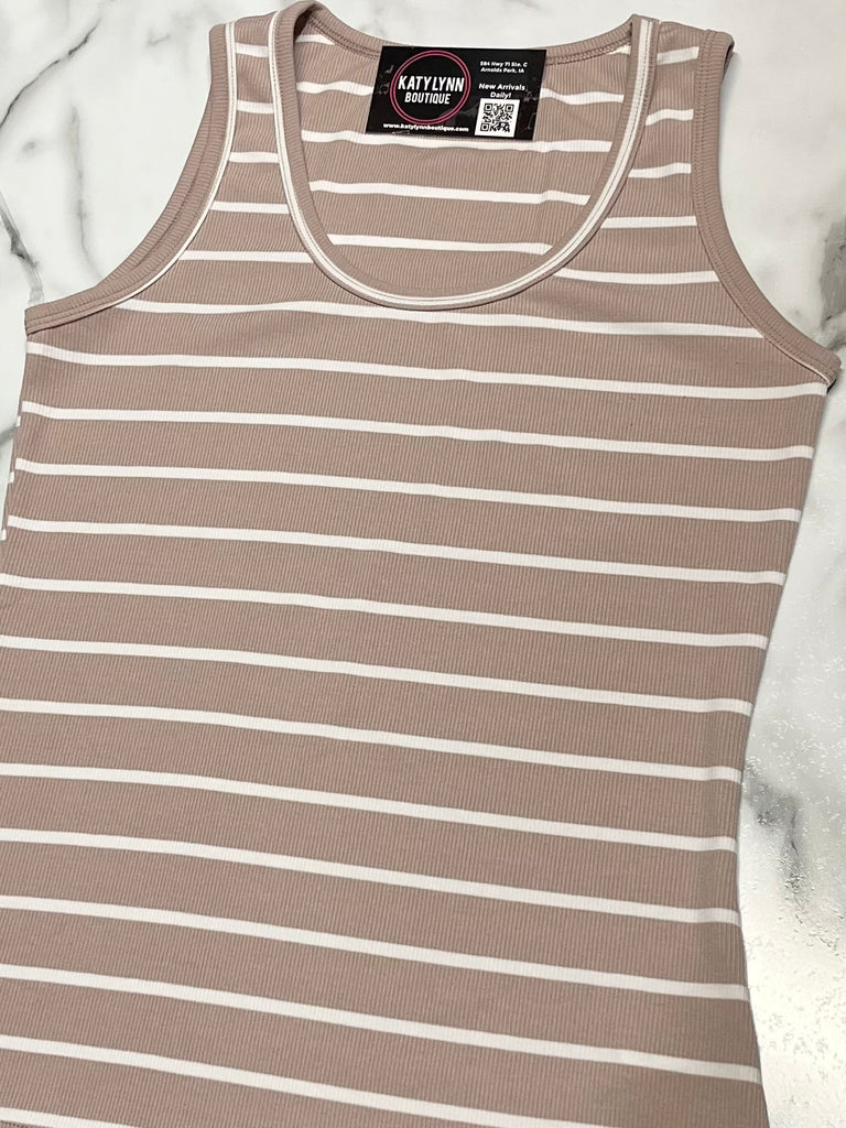 Halle Striped Tank - Taupe/Ivory
