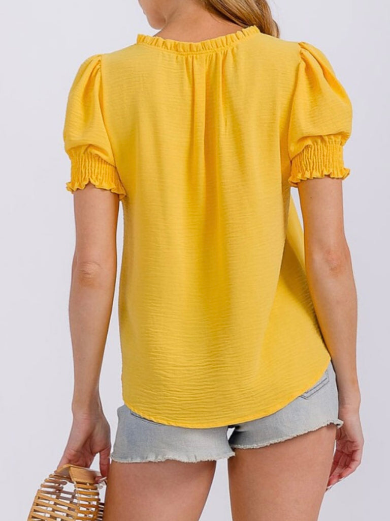 Lexi Smocked Sleeve Blouse - Banana