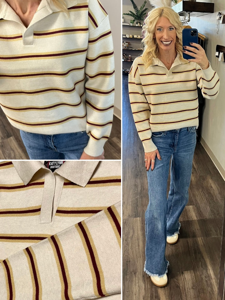 Trinity Collared Sweater - Gold/Burgundy