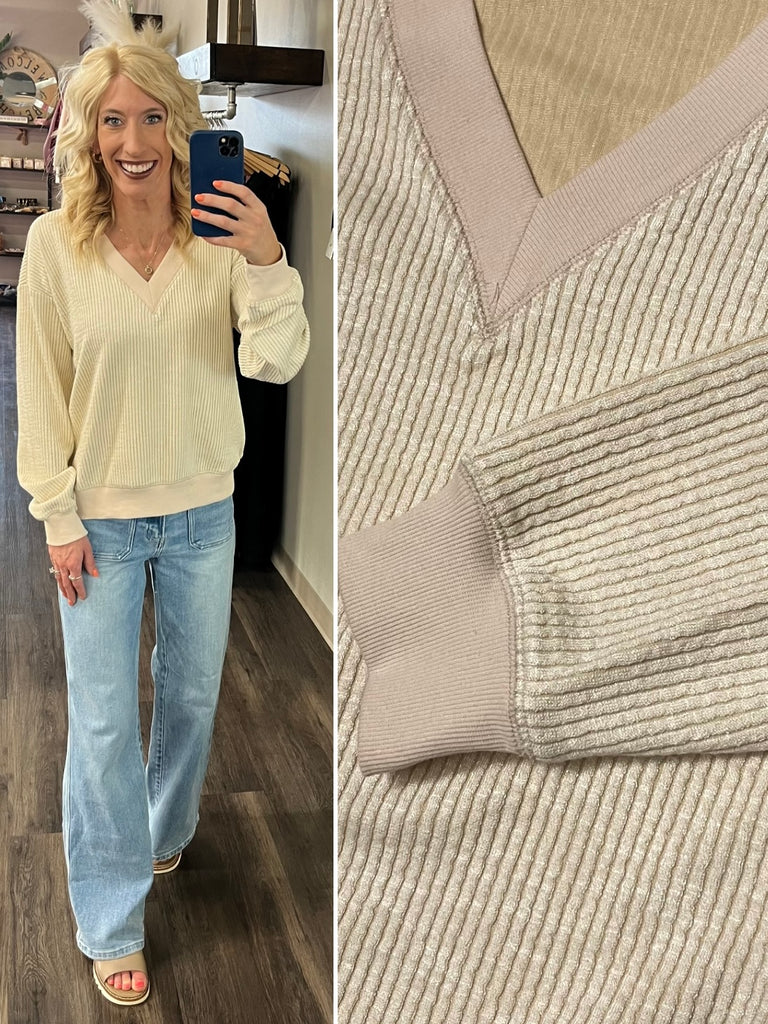 Becky Ribbed V-Neck Top