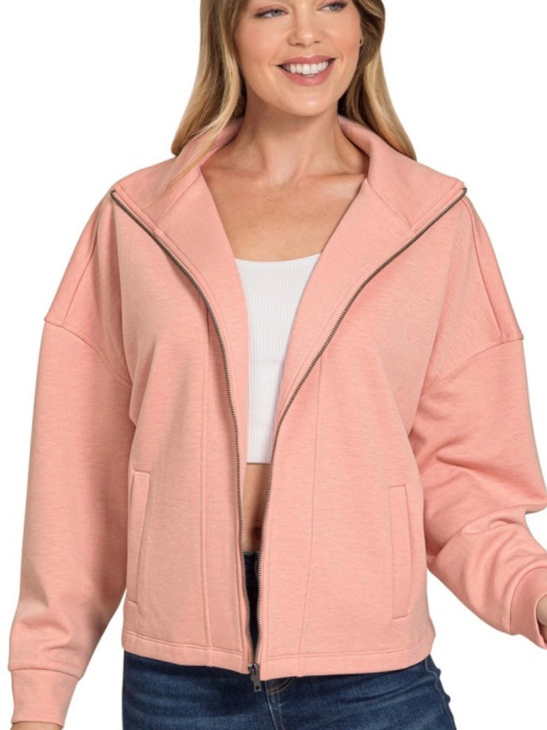Tinlee Scuba Full-Zip Jacket - Dusty Rose