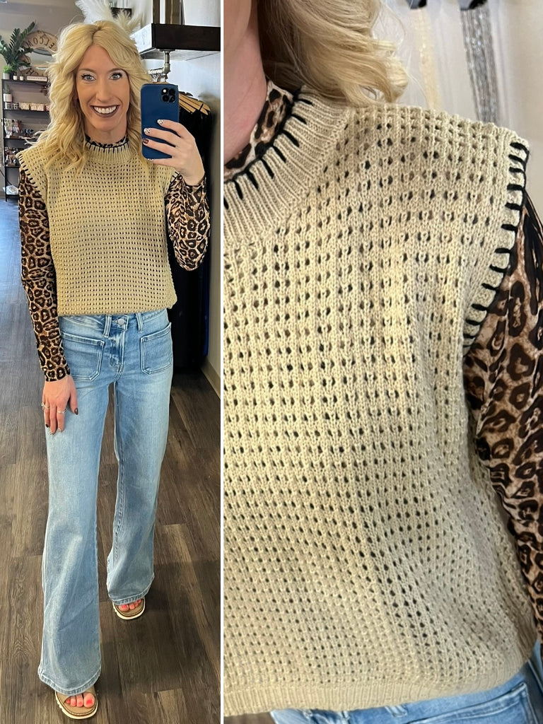 Amber Sweater Vest - Latte/Black