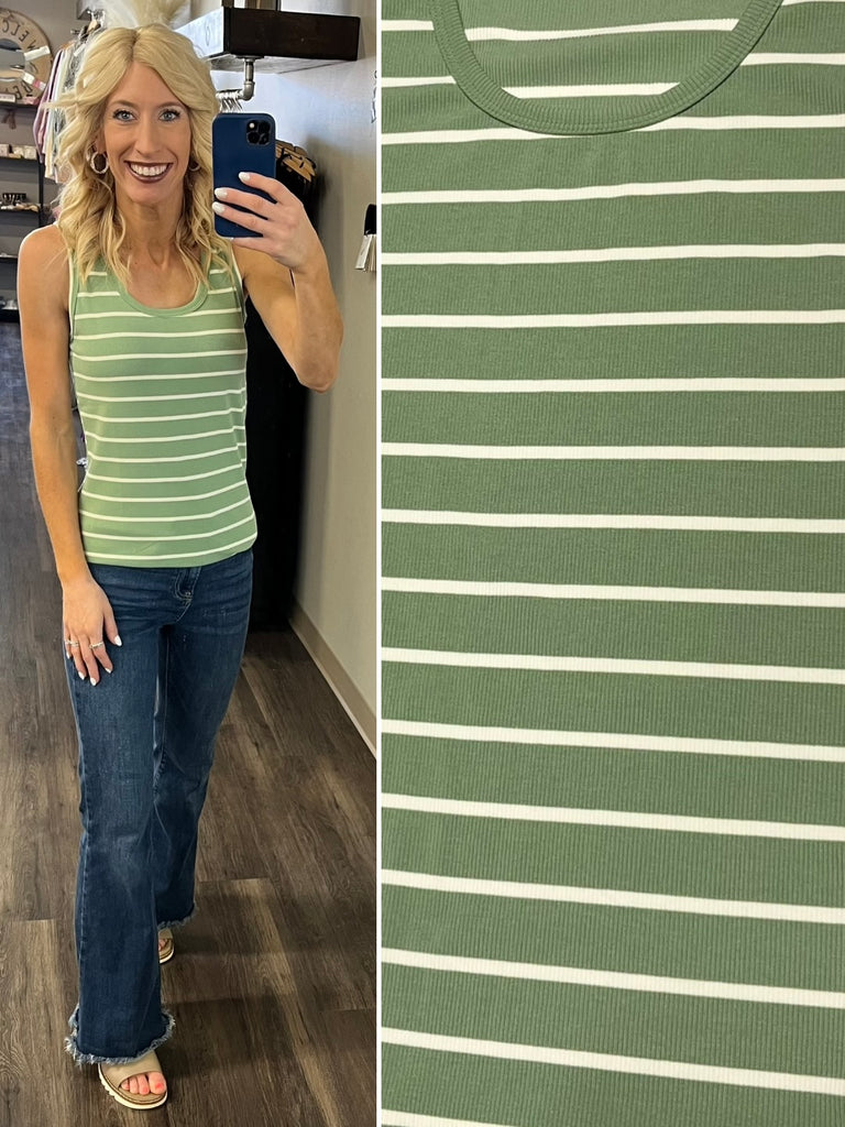 Halle Striped Tank - Sage/Ivory