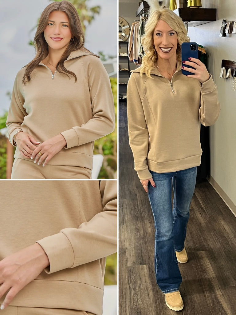 Hamptons 1/4 Zip - Taupe