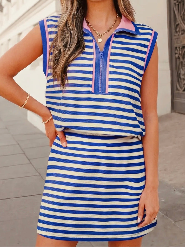 Linda Blue Stripe Skort Set