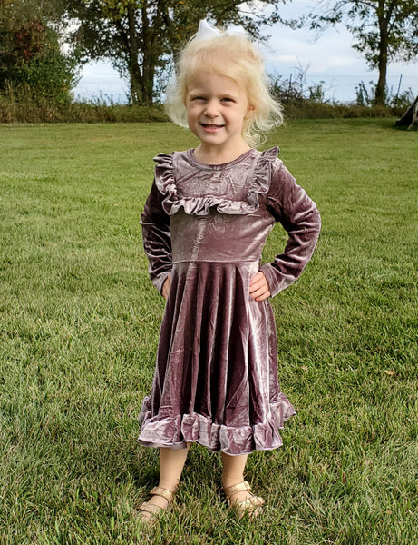 Lena Velvet Ruffle Dress - Plum - KIDS Katy Lynn Boutique Lena Velvet Ruffle Dress - Plum - KIDS Katy Lynn Boutique