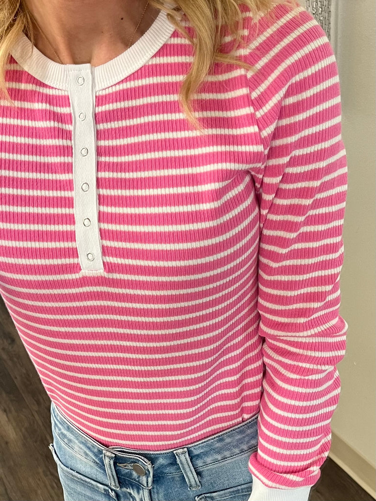 Britta Striped Henley - Pink
