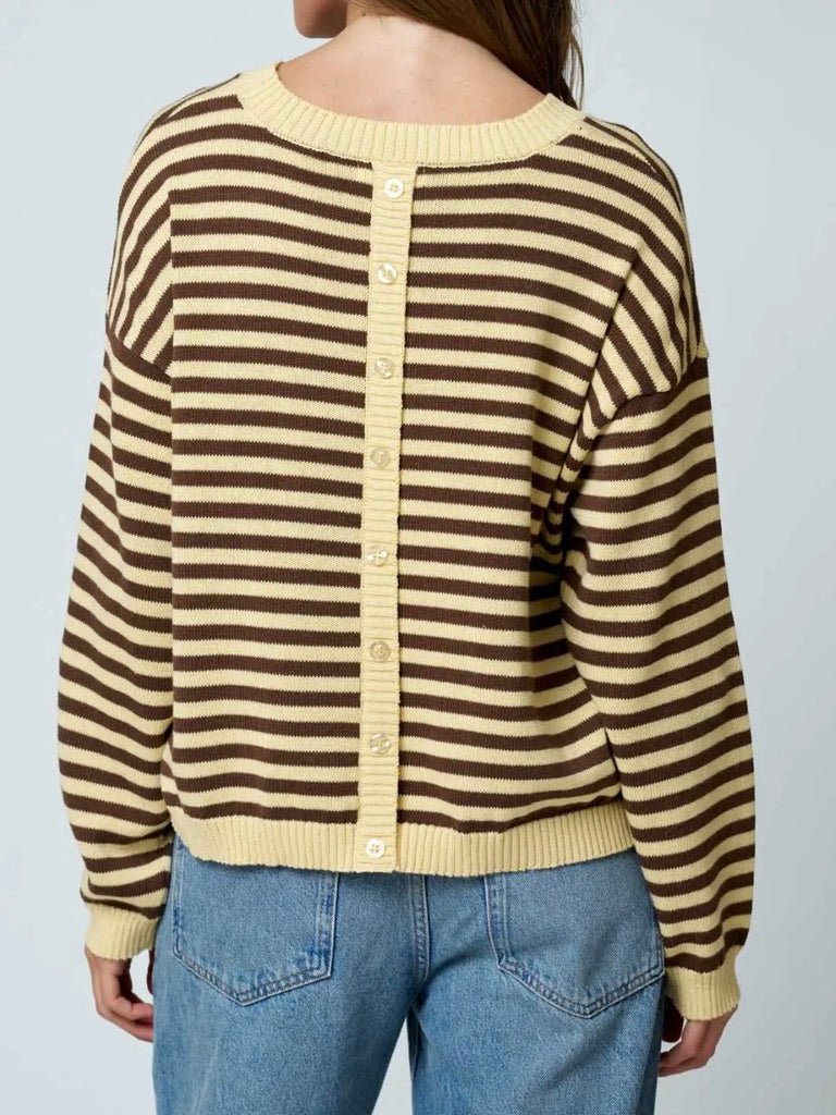 Reya Striped Button-Back Sweater