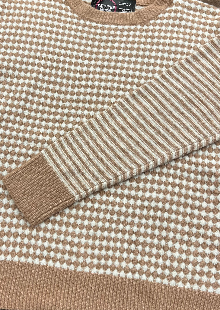 Megan Mixed Checker Sweater - Taupe