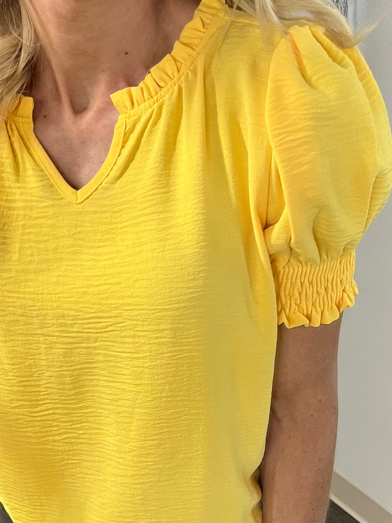 Lexi Smocked Sleeve Blouse - Banana