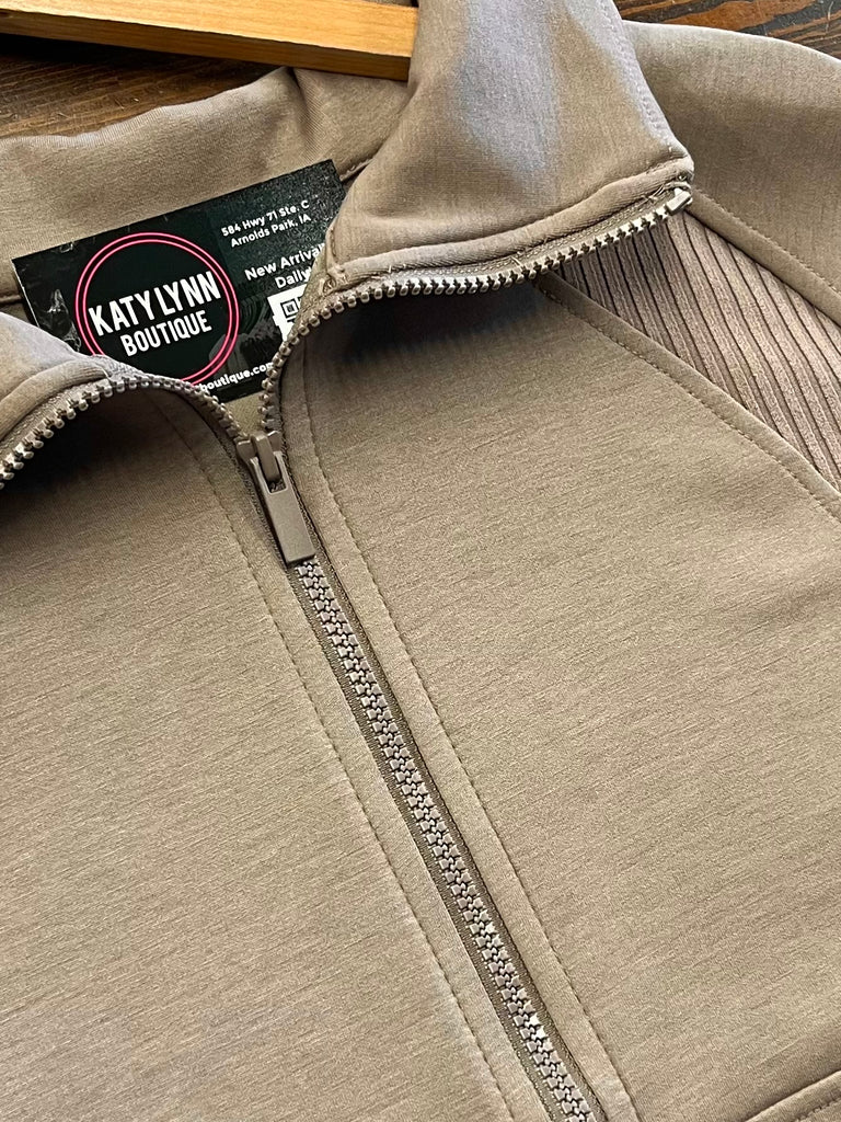 Belle Scuba Zip Jacket - Tan