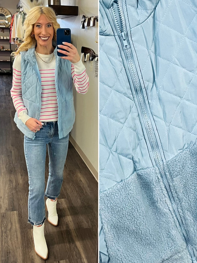 Lettie Quilted Fleece Vest - Denim