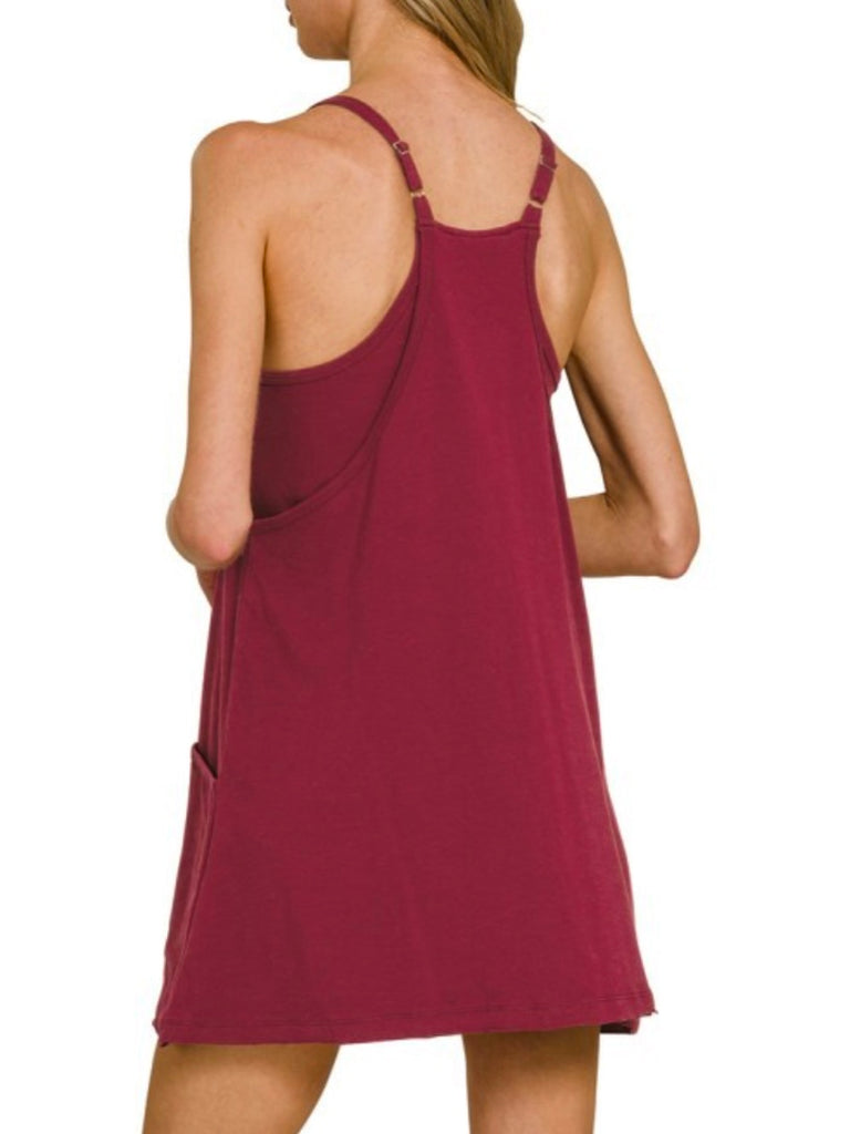 Overall Dress with Romper Lining - Wine