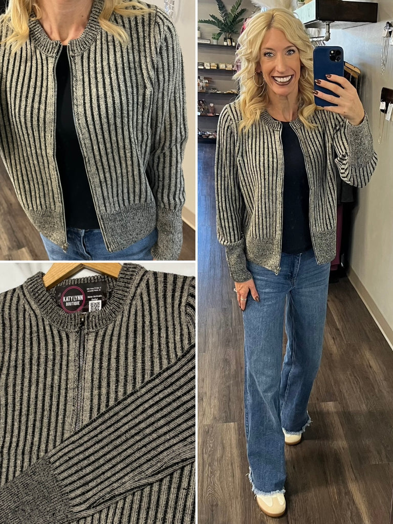 Jenna 2-Tone Ribbed Sweater - Charcoal