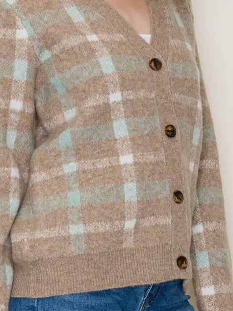 Carmen Plaid Sweater - Mocha/Teal