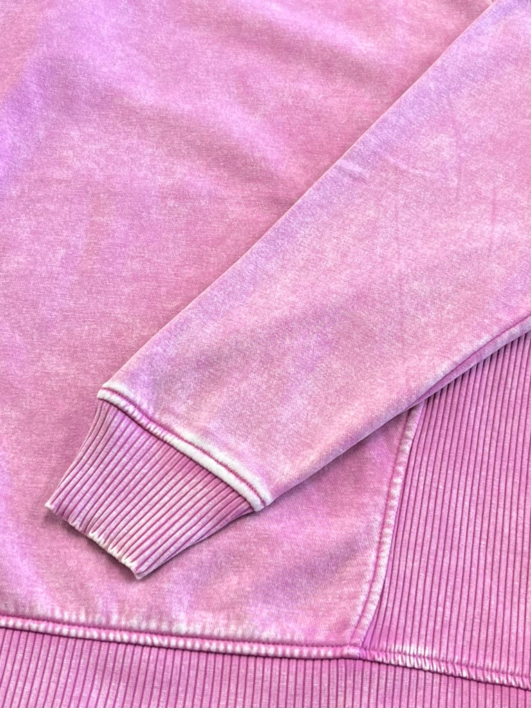 Riley Ribbed Accent Pullover - Mineral Washed Magenta