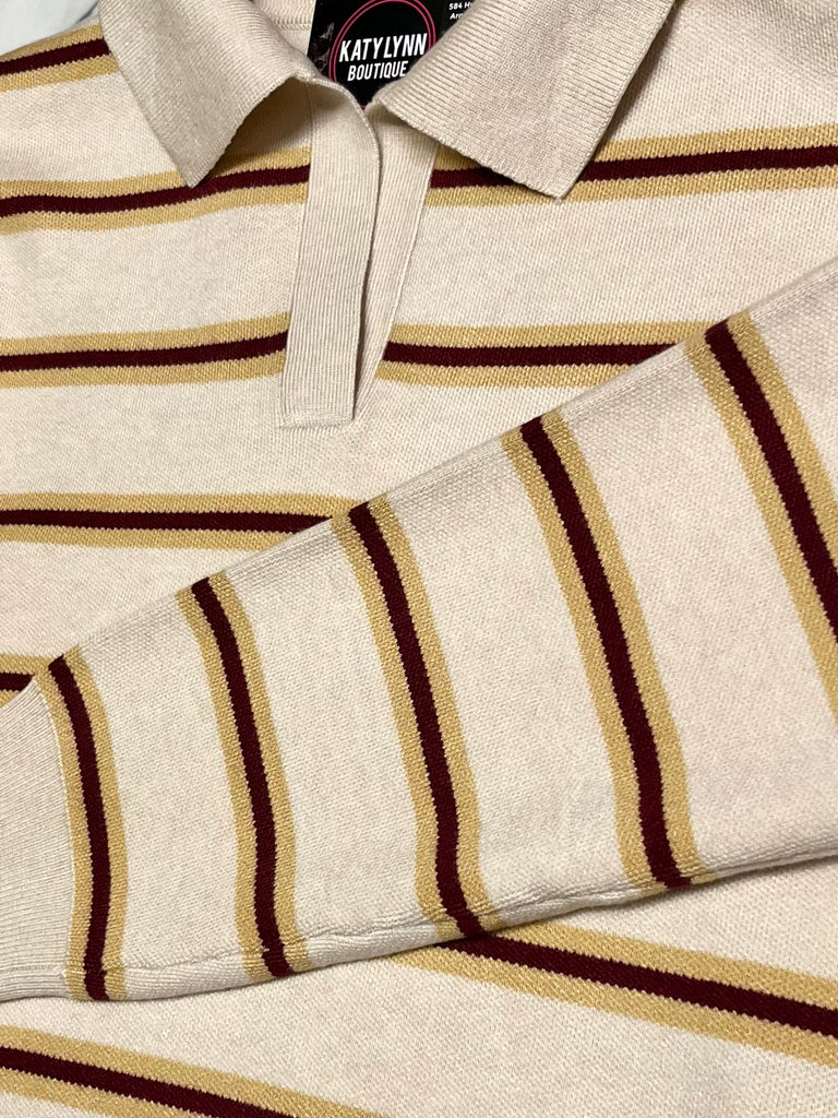 Trinity Collared Sweater - Gold/Burgundy