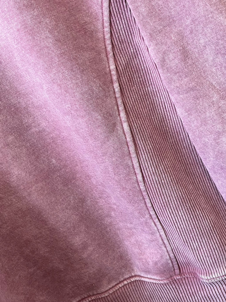 Riley Ribbed Accent Pullover - Mineral Washed Plum