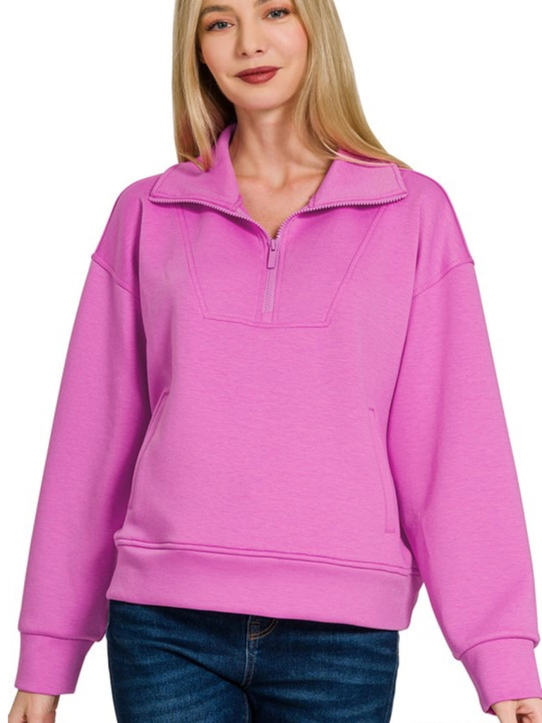 Zoey 1/4 Zip Pullover - Bright Mauve