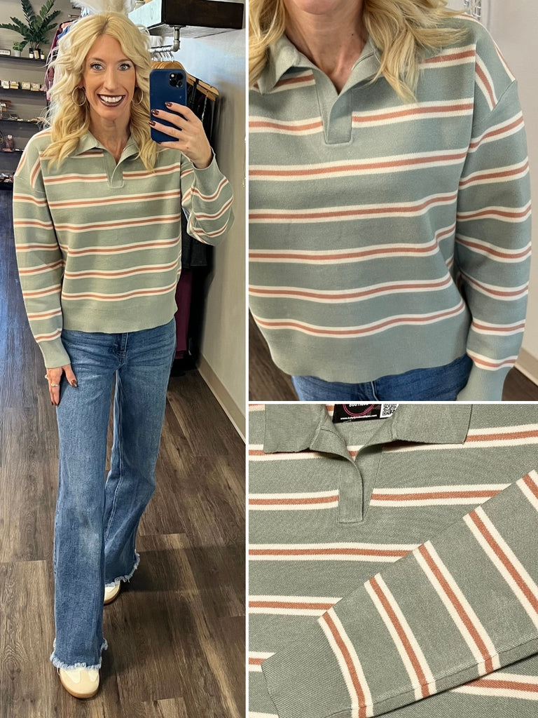 Trinity Collared Sweater - Sage/Sienna
