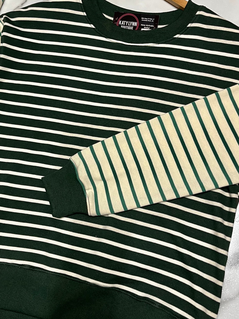 Tami Mixed Stripe Crewneck - Hunter Green