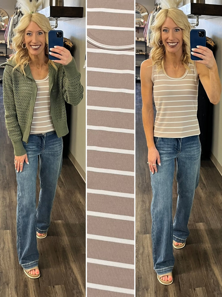 Halle Striped Tank - Taupe/Ivory