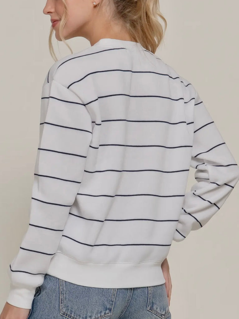 Mckinlee Striped Crewneck - Ivory/Navy