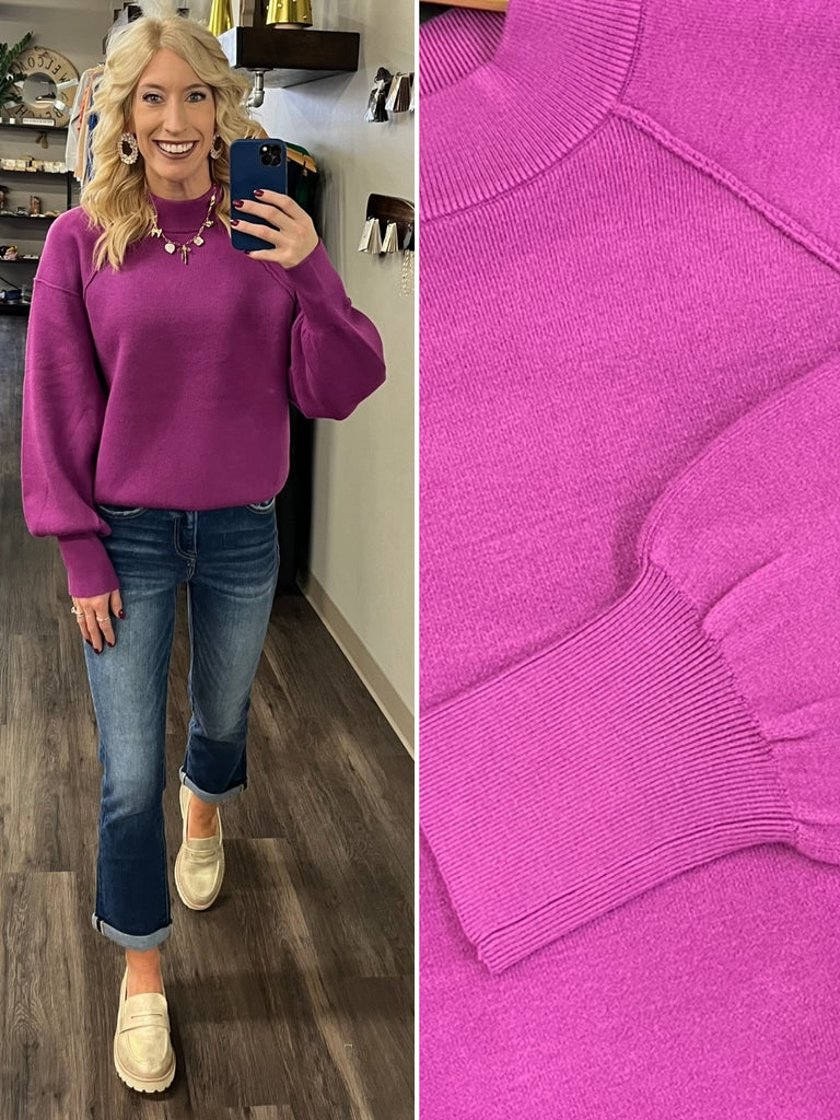 Margo Puff Sleeve Sweater - Magenta
