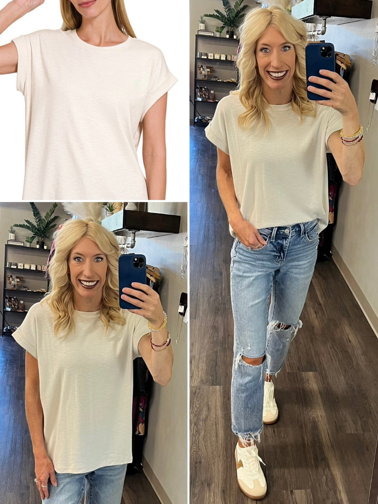 Beth Modal Rolled Sleeve Tee - Cream