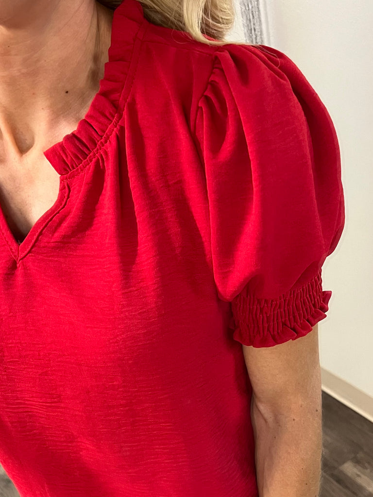 Lexi Smocked Sleeve Blouse - Red