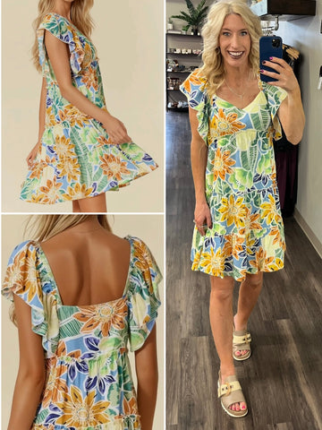 Grace Coral Flutter Sleeve Dress