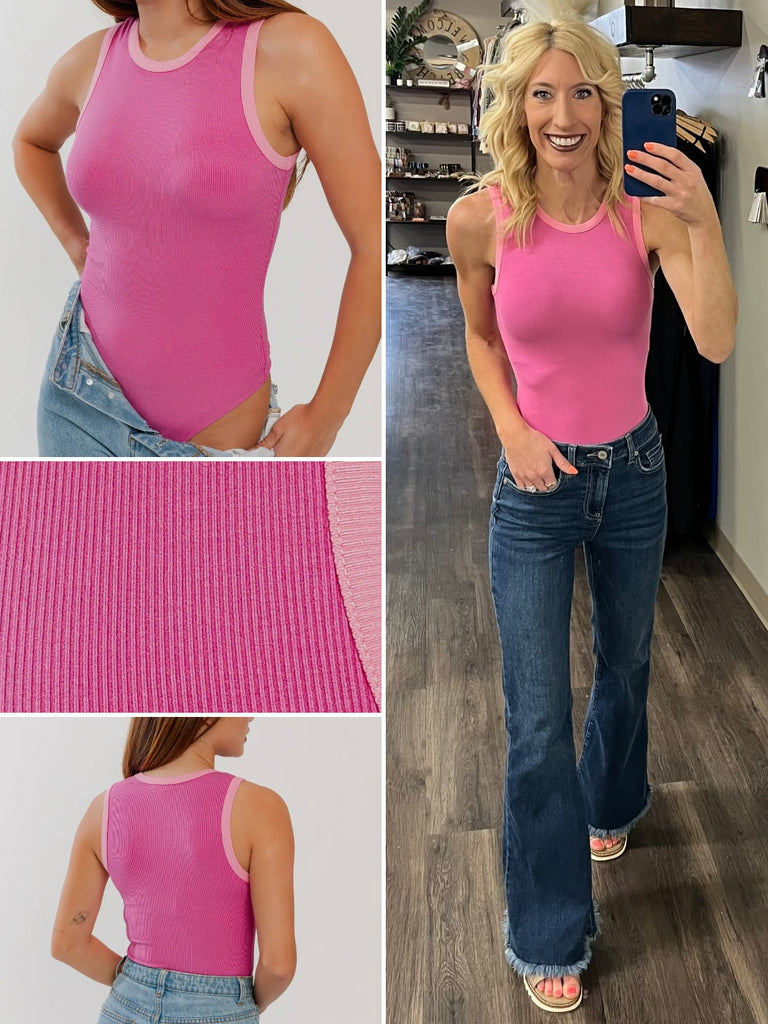 Jacci Ribbed Bodysuit - Pink/Light Pink