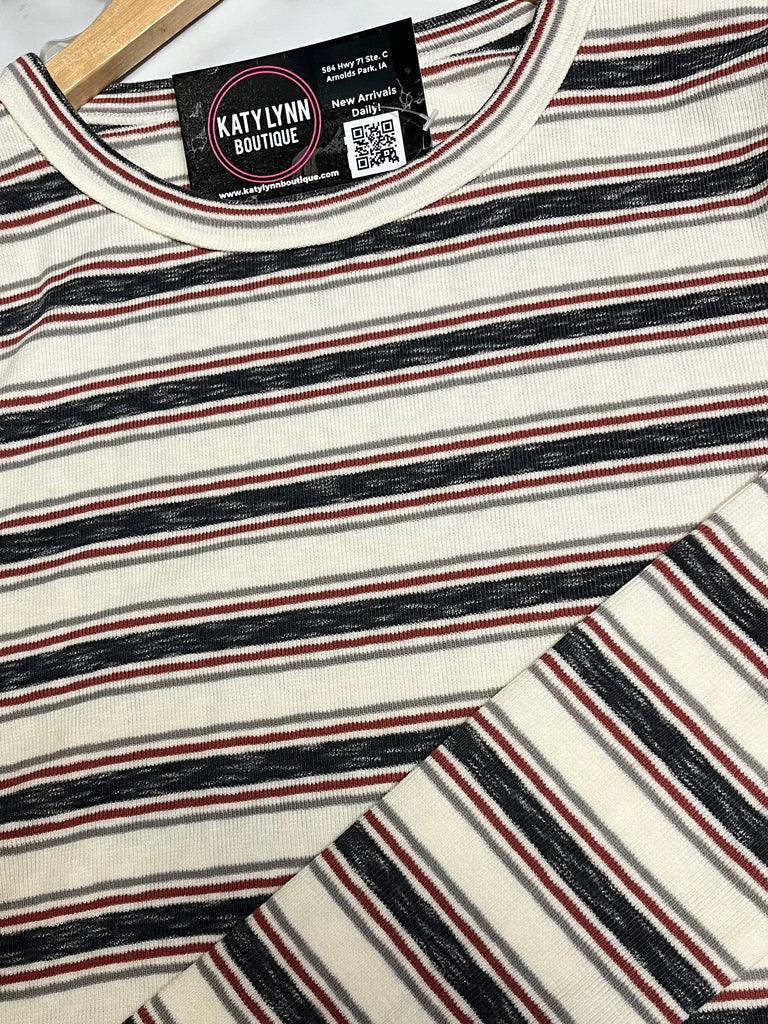 Gemma Striped Long Sleeve - Charcoal