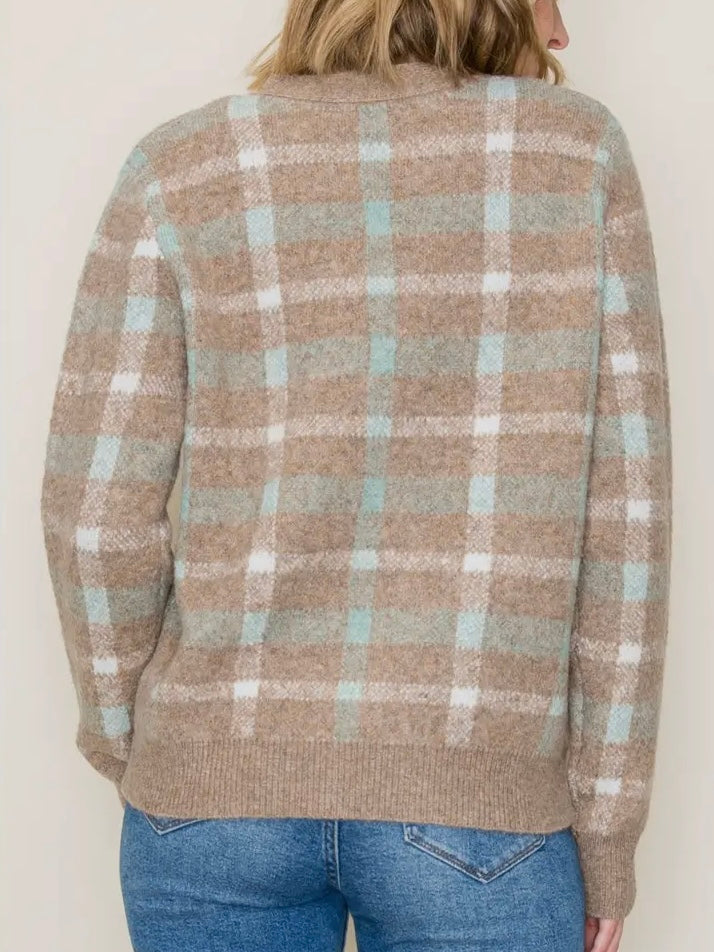 Carmen Plaid Sweater - Mocha/Teal