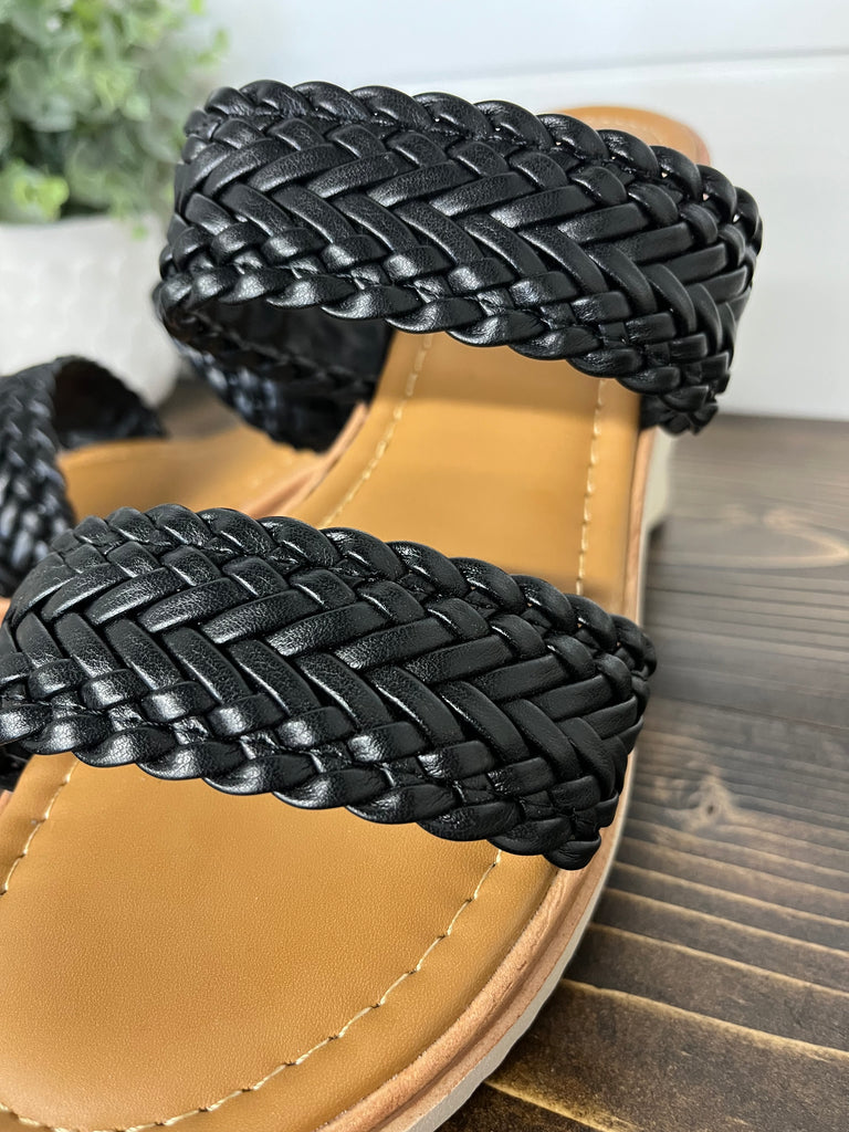 Diane Braided Wedge Sandals - Black