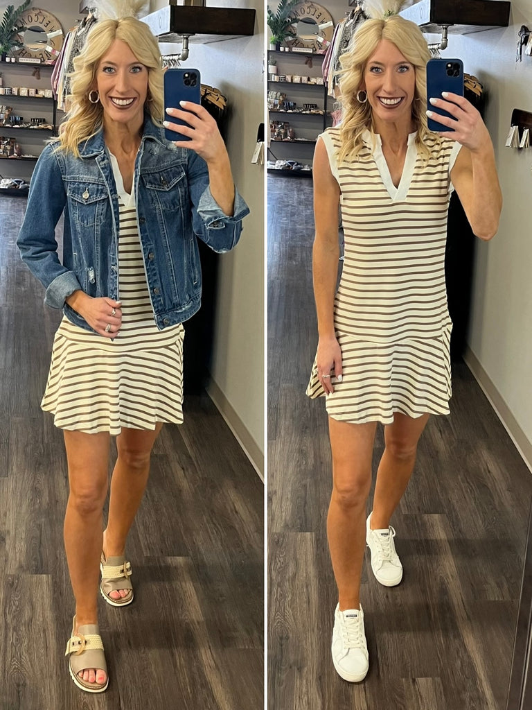 Kristine Striped Tennis Dress - Mocha