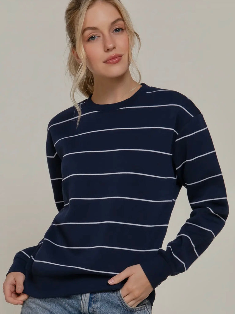 Mckinlee Striped Crewneck - Navy/Ivory