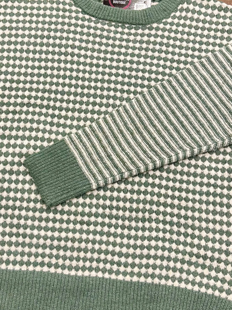 Megan Mixed Checker Sweater - Forest