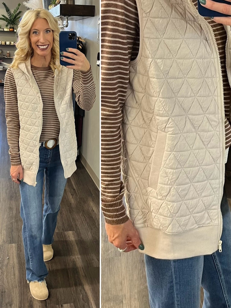 Rachel Long Quilted Vest - Latte