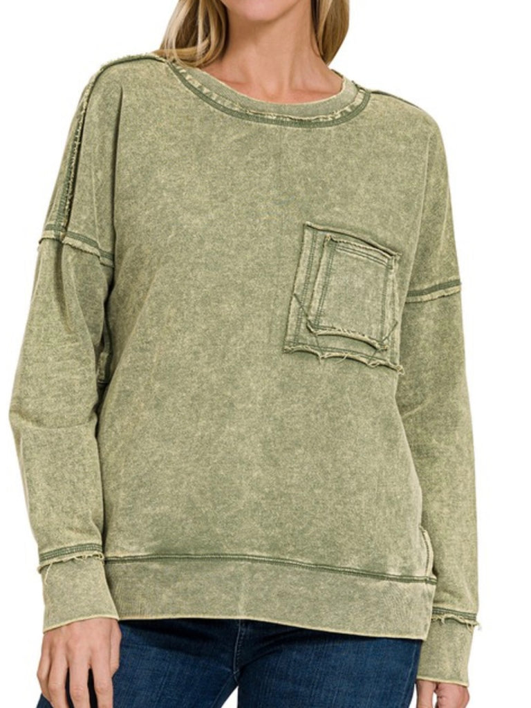 Sara Mineral-Wash Long Sleeve - Olive
