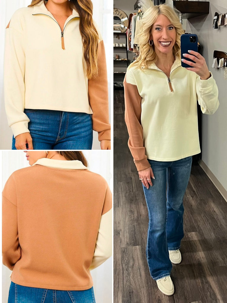 Darcie Quarter-zip - Camel/Cream