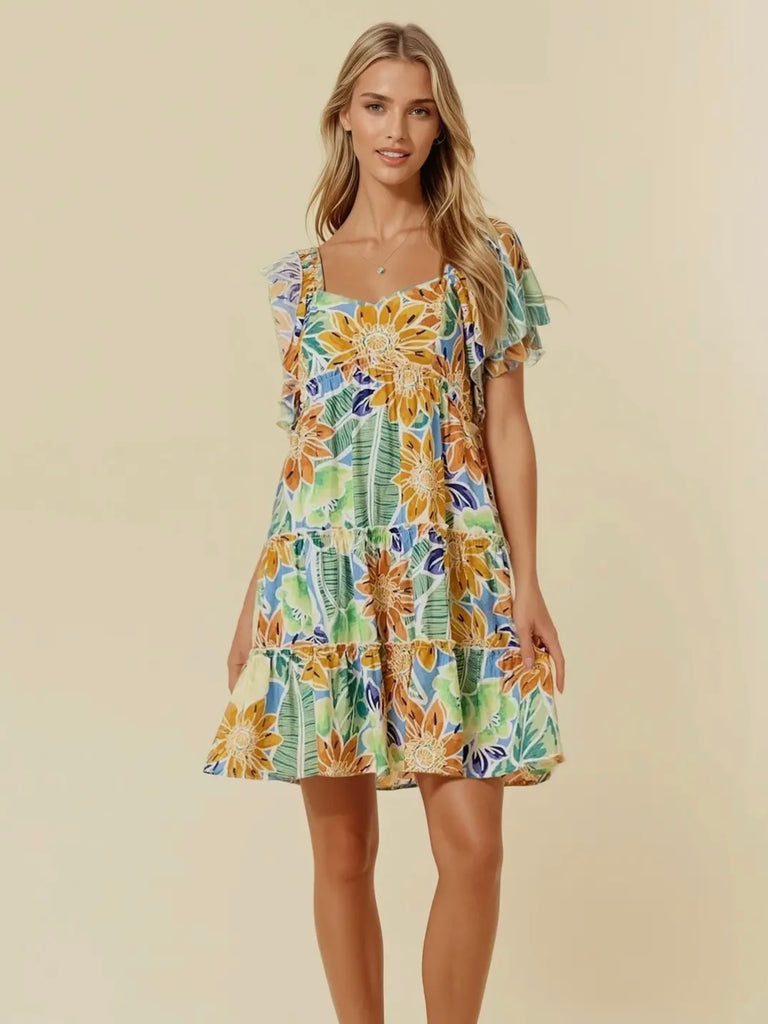 Shauna Floral Dress with Ruffle Sleeve