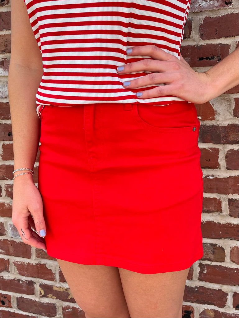Noelle Denim Skirt - Red