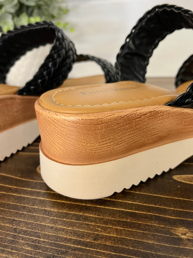 Diane Braided Wedge Sandals - Black