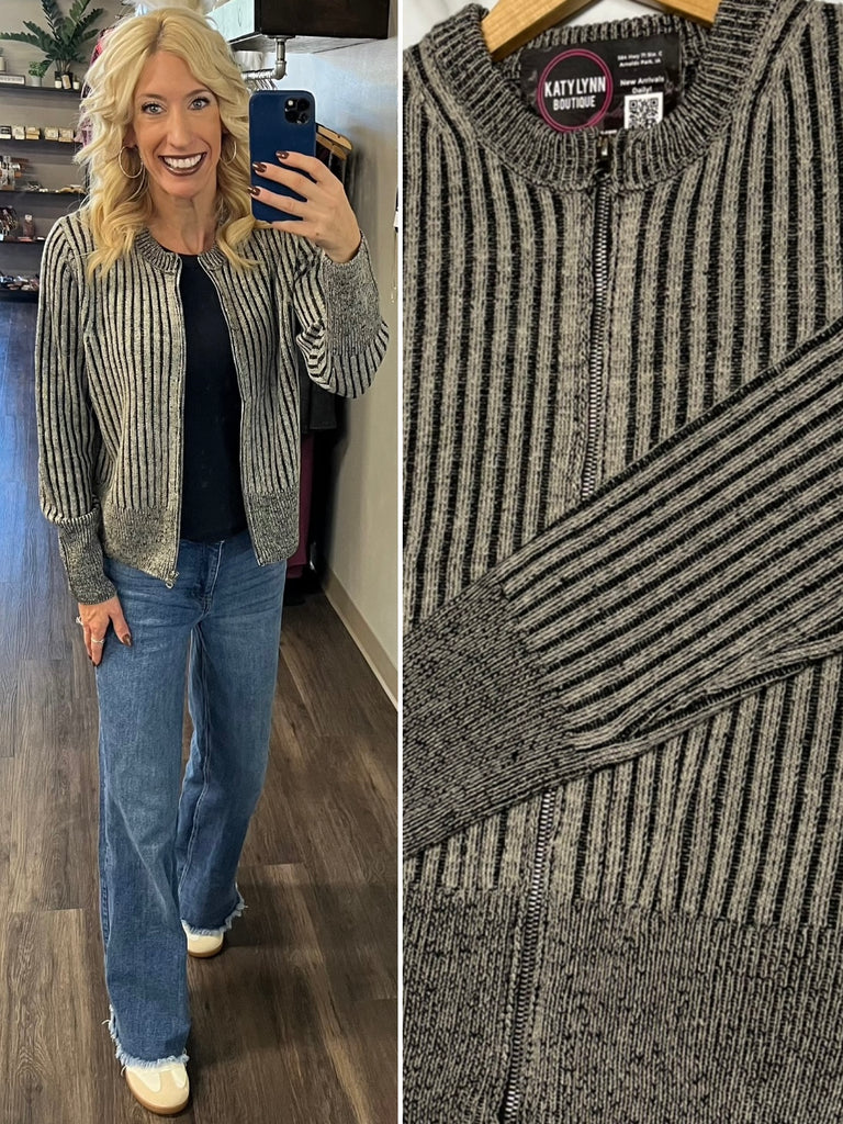 Jenna 2-Tone Ribbed Sweater - Charcoal