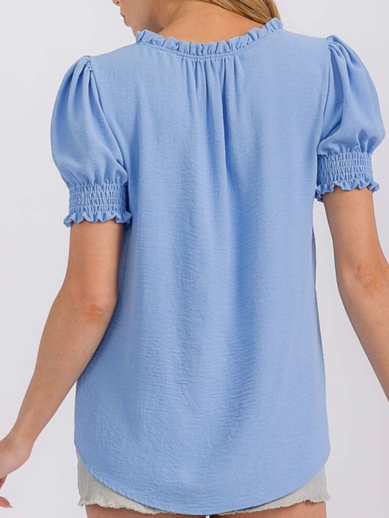 Lexi Smocked Sleeve Blouse - Sky Blue