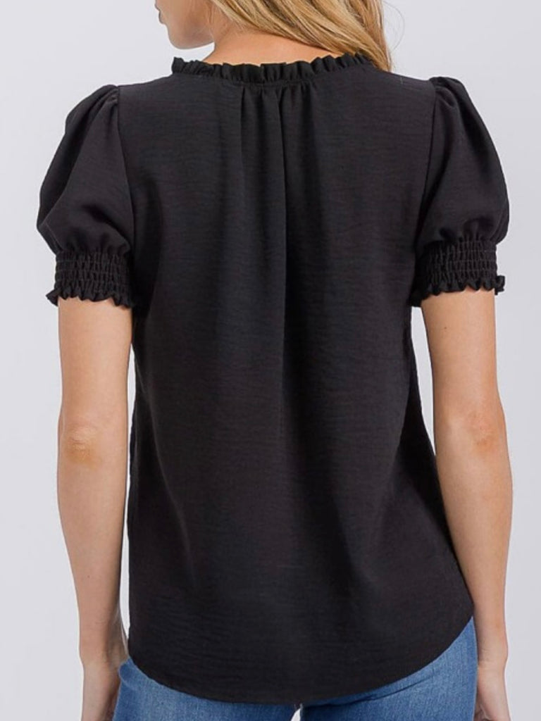 Lexi Smocked Sleeve Blouse - Black
