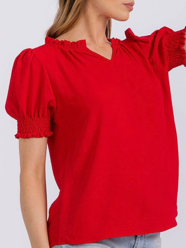 Lexi Smocked Sleeve Blouse - Red